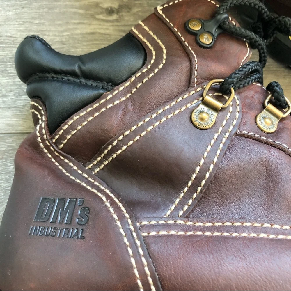 Men's Brown Leather Work Boots - Lace-Up Safety Style